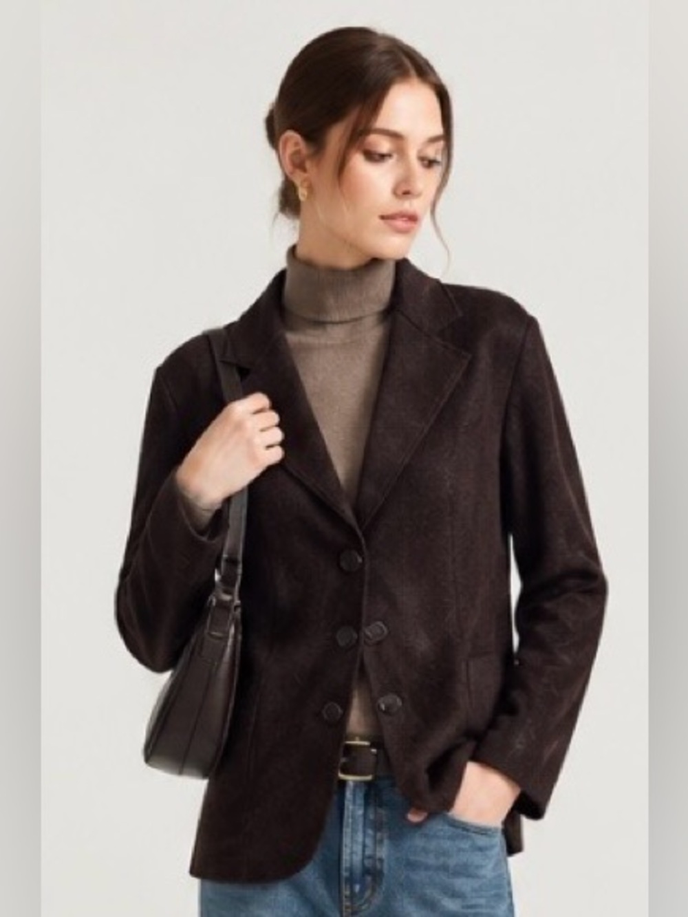 LAFAYETTE 148 New York Knit Blazer Jacket 100% Wool Brown Collar Career Button